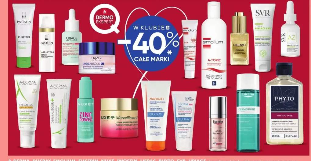 Dermokosmetyki do pielęgnacji i oczyszczania twarzy, ciała oraz włosów A-Derma, Ducray, Emolium, Eucerin, Nuxe, Iwostin, Lierac, Phyto, SVR, Uriage