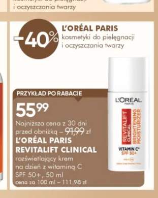 Rozświetlający krem na dzień z witaminą C SPF 50+ L'ORÉAL PARIS REVITALIFT CLINICAL 50ml