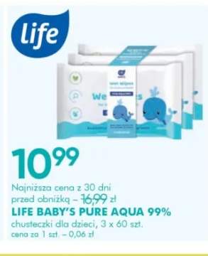 Chusteczki dla dzieci LIFE BABY'S PURE AQUA 99% 3-pak