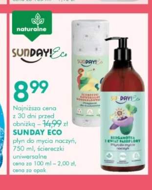Płyn do mycia naczyń Sunday Eco Bergamotka i Kwiat Passiflory +1 wariant