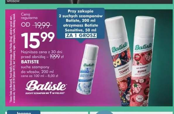 Suchy szampon do włosów Batiste Tempt +1 wariant
