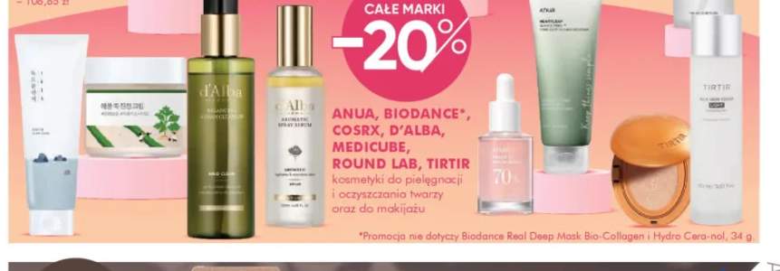 Kosmetyki do pielęgnacji i oczyszczania twarzy oraz do makijażu Anua, Biodance, Cosrx, d'Alba, Medicube, Round Lab, Tirtir