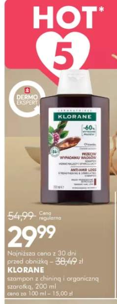 Szampon z chininą i organiczną szarotką Klorane