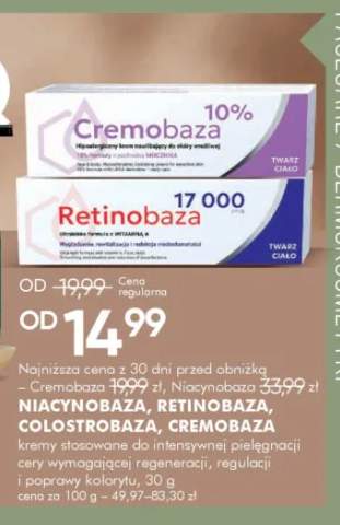 Kremy stosowane do intensywnej pielęgnacji cery Niacynobaza Retinobaza Colostrobaza Cremobaza