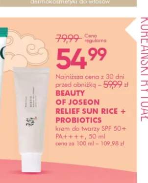 Krem do twarzy SPF 50+ PA++++ Beauty of Joseon Relief Sun Rice + Probiotics