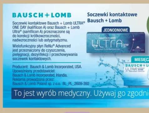 Soczewki kontaktowe Bausch + Lomb Ultra One Day jednodniowe +1 wariant